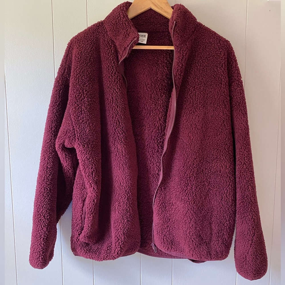 Pink Victoria’s Secret Sherpa zip up jacket. Size medium